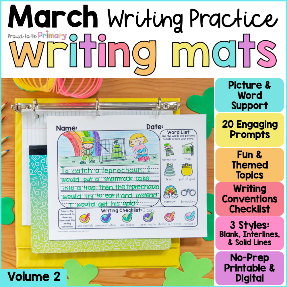 March St Patricks Day Spring Writing Center Prompts Paper Journal Fun Activities