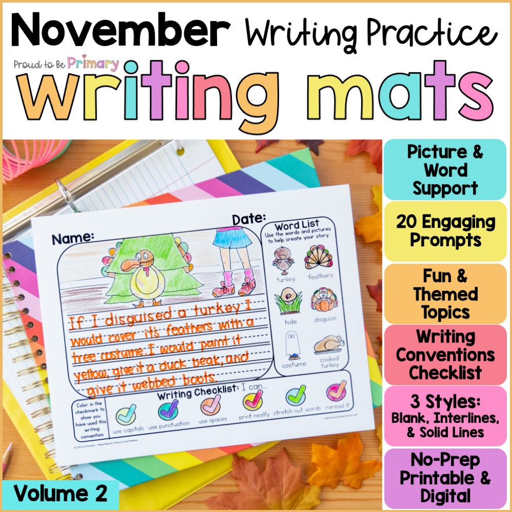 Fall November Thanksgiving Writing Center Prompts Paper Journal Fun Activities