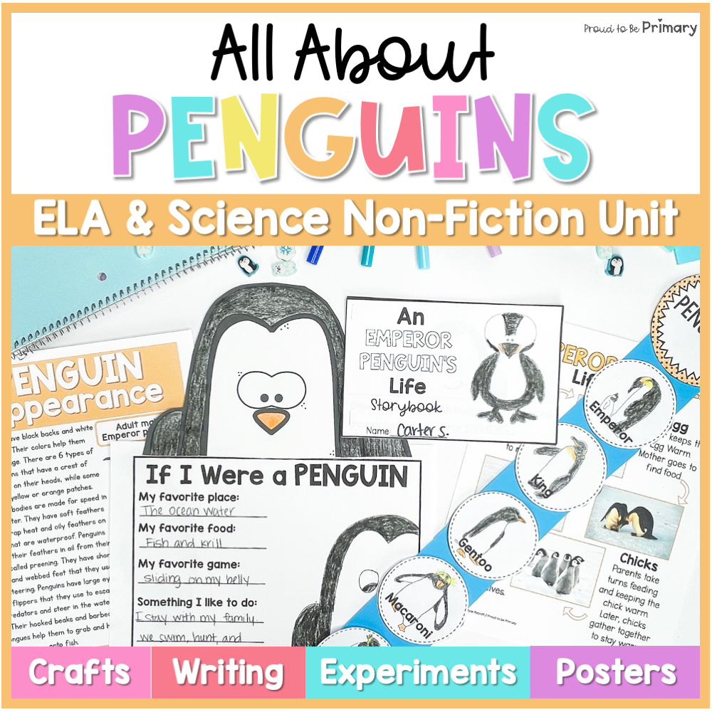 Penguin Activities Winter Craft, Writing, Drawing, Bulletin Board, Science Unit