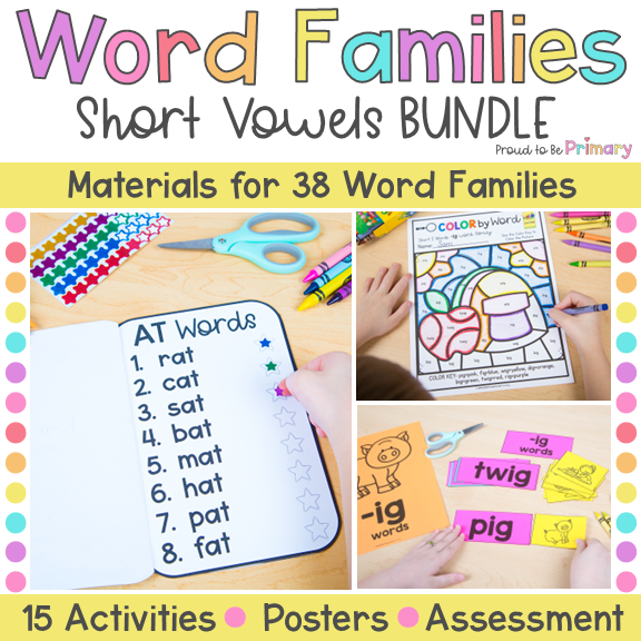 Short Vowel Word Families Phonics & Rhyming Worksheets & CVC Words Activities
