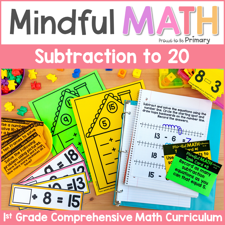 1st Grade 1 Math Subtraction Within 20 Practice Word Problems, Centers, Games