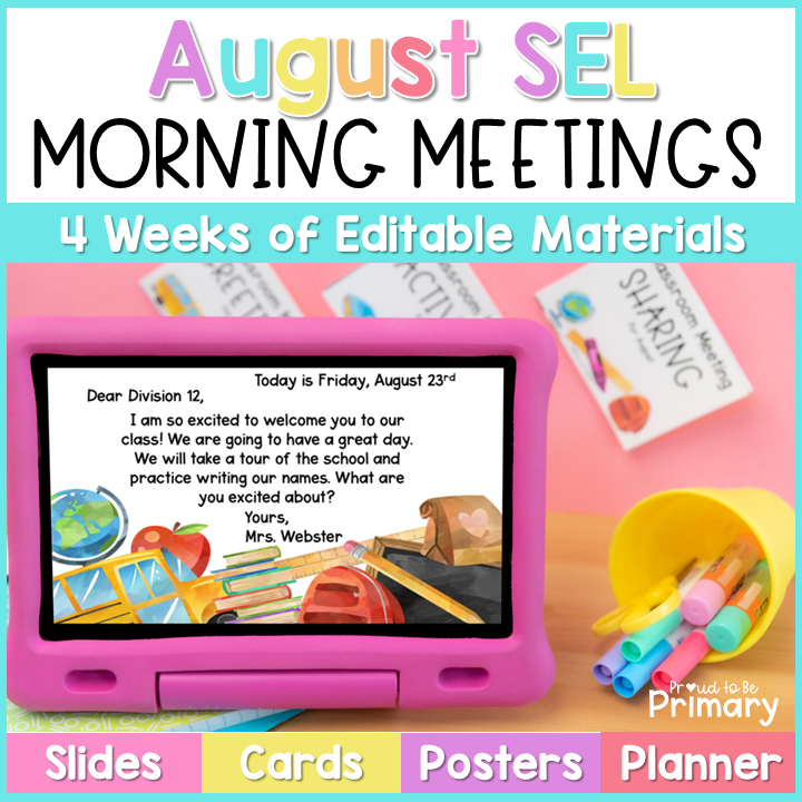 Back to School August Good Morning Meeting Google Slides SEL Activities Questions Greetings Games