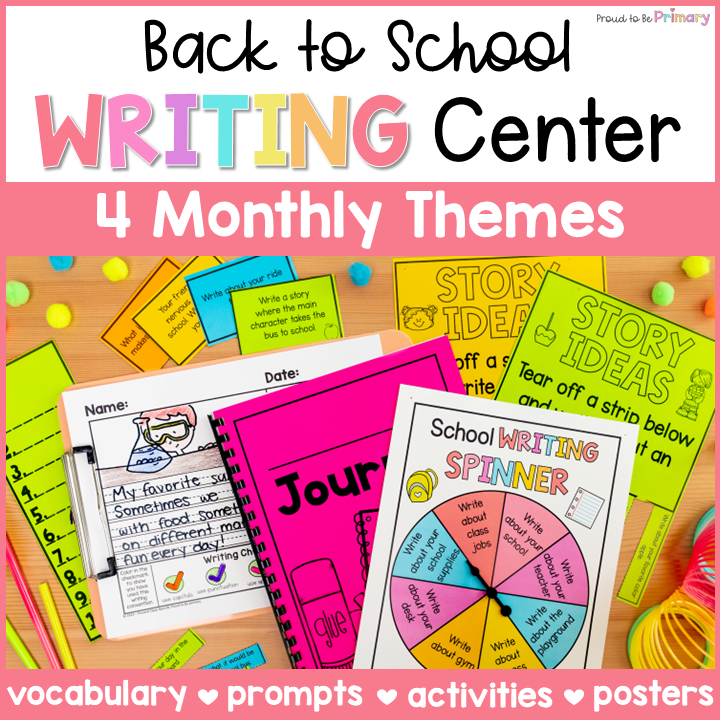 Back to School Writing Center Prompts, Activities, Posters, Paper - All About Me, Apples