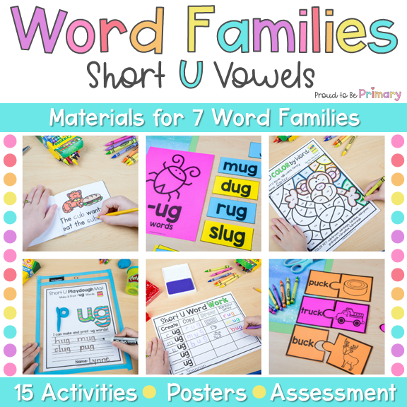 Short Vowel U Rhyming Worksheets CVC Word Phonics Activities ug un Word Family
