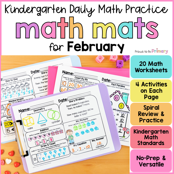 February Winter Math Worksheets Activities Kindergarten Valentines Math Spiral Review