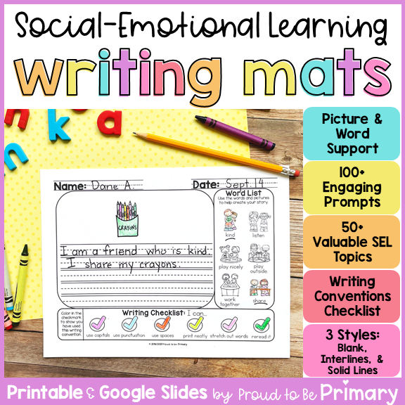 Writing Prompts Journal Paper Social Emotional SEL Writing Center Activities