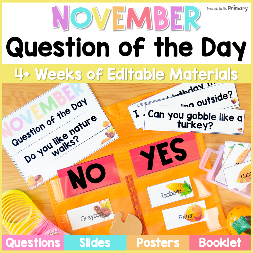 Fall November Question of the Day Student Survey & Conversation Starter Cards