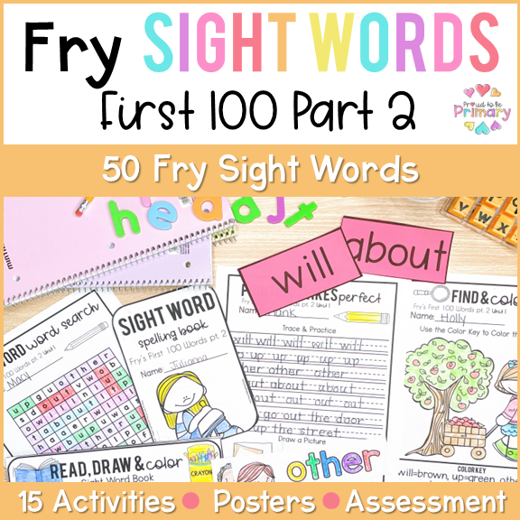 Fry Sight Word 1st 100 List Activities, Coloring Sheets, Assessment, Flashcards