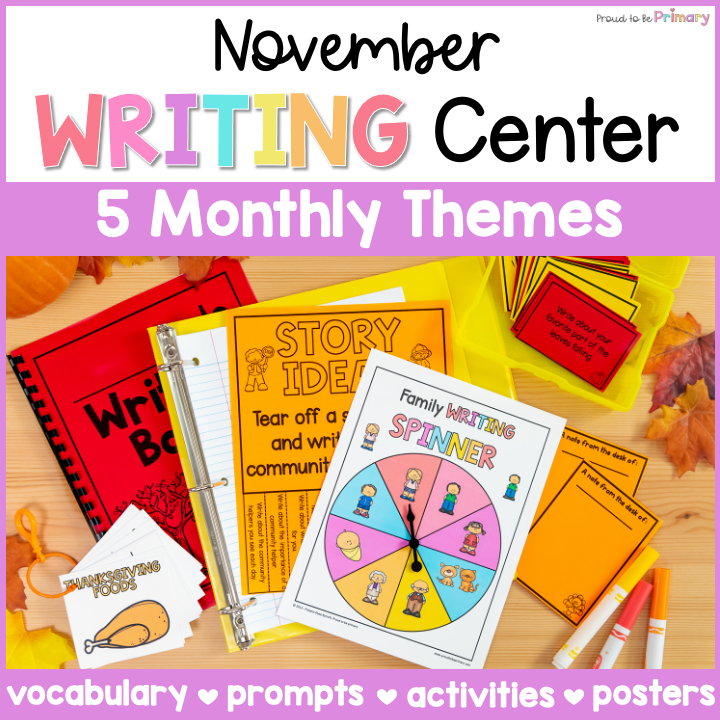 November Fall Thanksgiving Family Writing Center Activities, Paper, Prompt, Posters