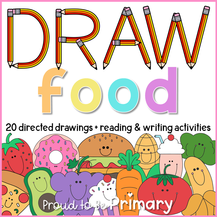 Directed Drawing Food, Fruit, Snacks, Veggies - Writing & Reading Activities