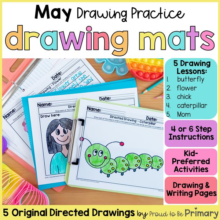 May Spring Directed Drawing Writing Art Activities - Mother's Day, Butterfly, Flower, Chicken