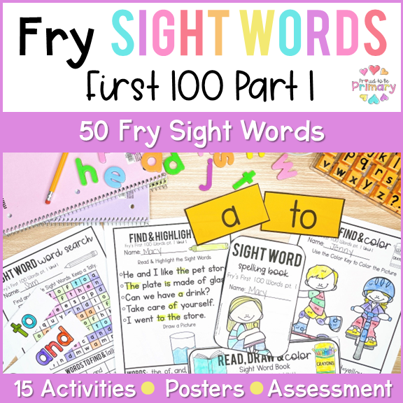 Fry Sight Word First 100 List Practice Activities, Books, Flashcards, Worksheets