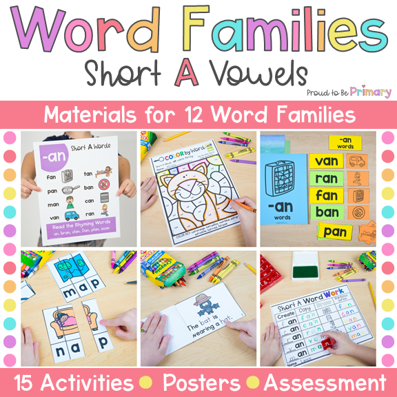 Short Vowel A Rhyming Worksheets CVC Word Phonics Activities at an Word Family