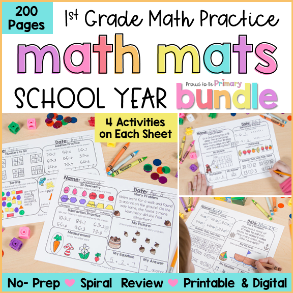 Math Review Worksheets Bundle for First Grade