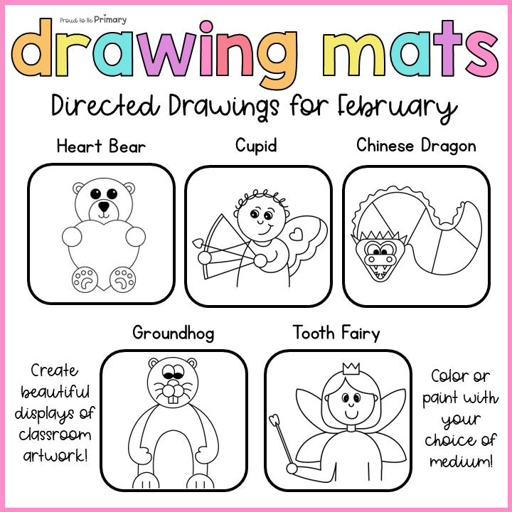 Directed Drawings for February | How to draw Cupid, bear, dragon, groundhog, tooth fairy