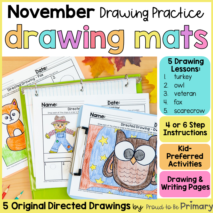 November Fall Directed Drawing - Thanksgiving Turkey Owl Scarecrow Fox Veteran