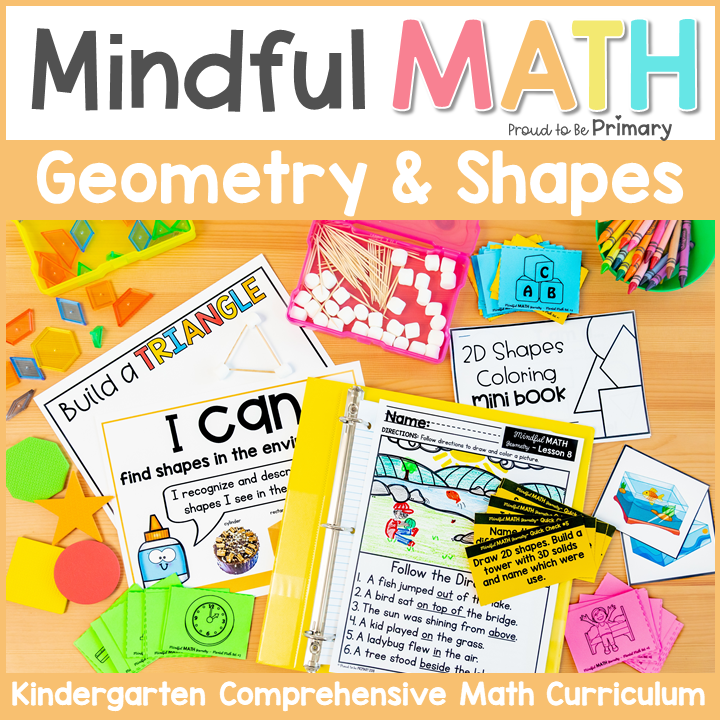 Kindergarten Mindful Math 2D and 3D Shapes Posters Worksheets Tracing Sorting Activities