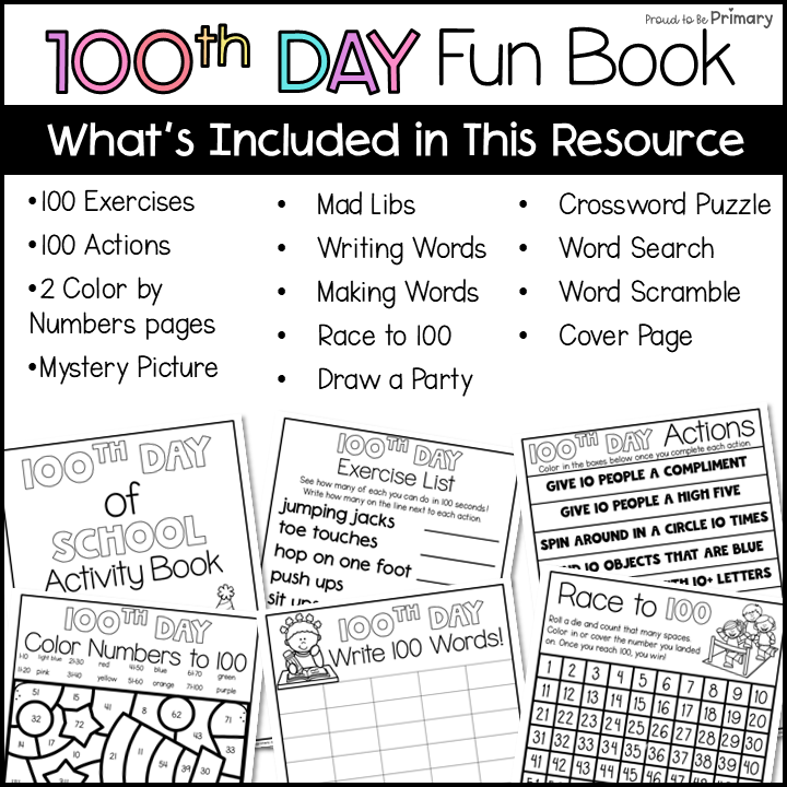 100th Day of School Activities Worksheets Word Search Coloring Pages Exercises