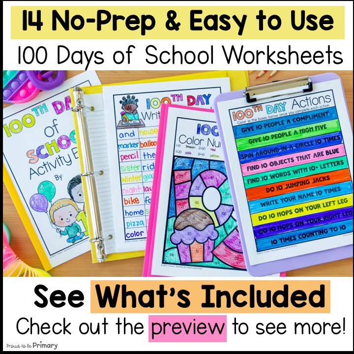 100th Day of School Activities Worksheets Word Search Coloring Pages Exercises