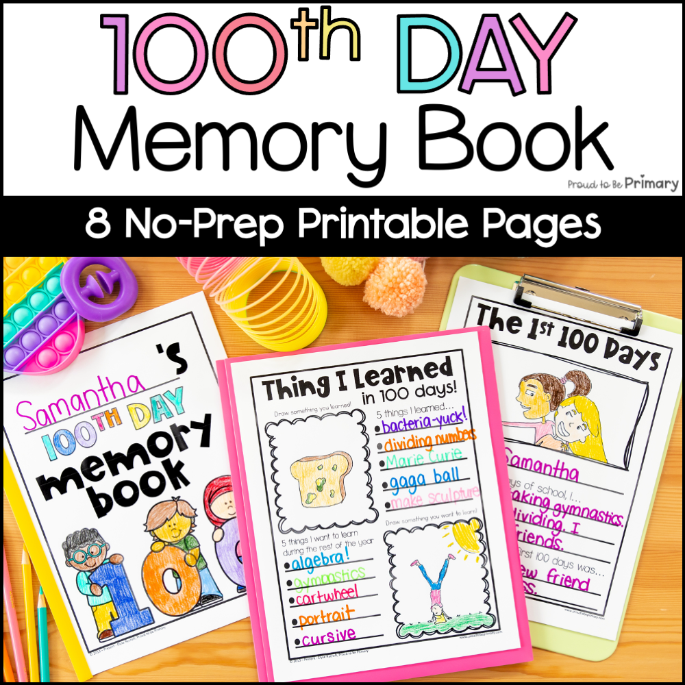 100th Day of School Memory Book 100 Days Writing Prompts Coloring Pages Posters