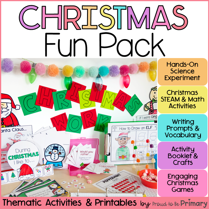 Christmas Activities - Reindeer Craft, Games, Santa Letter - Math & Literacy