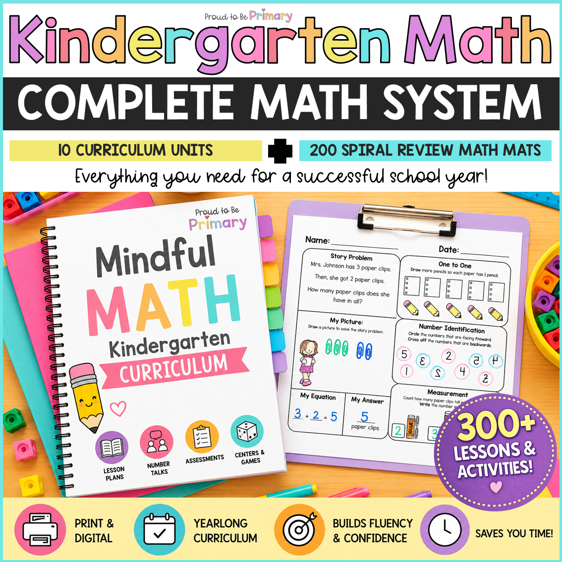 Kindergarten Math Curriculum Intervention Centers Posters Kinder No Prep Mats