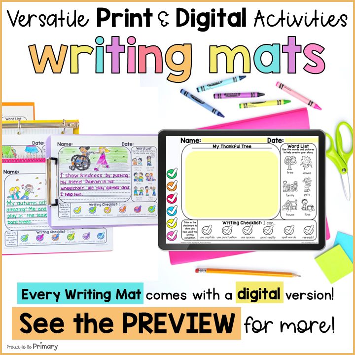 Fall November Thanksgiving Writing Center Prompts Paper Journal Fun Activities