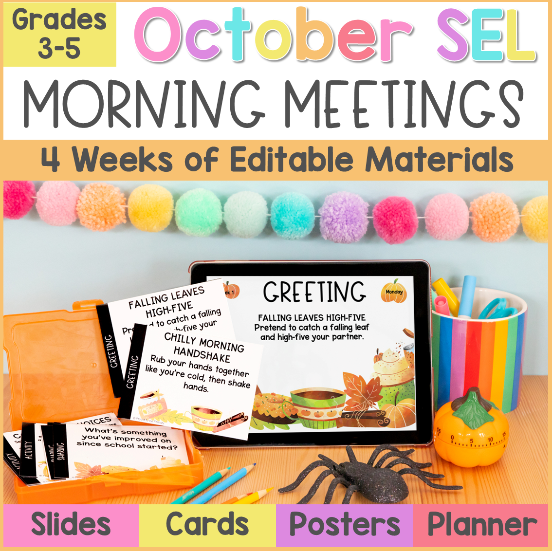 October Halloween SEL Good Morning Meeting Slides Activities Greetings 3-5