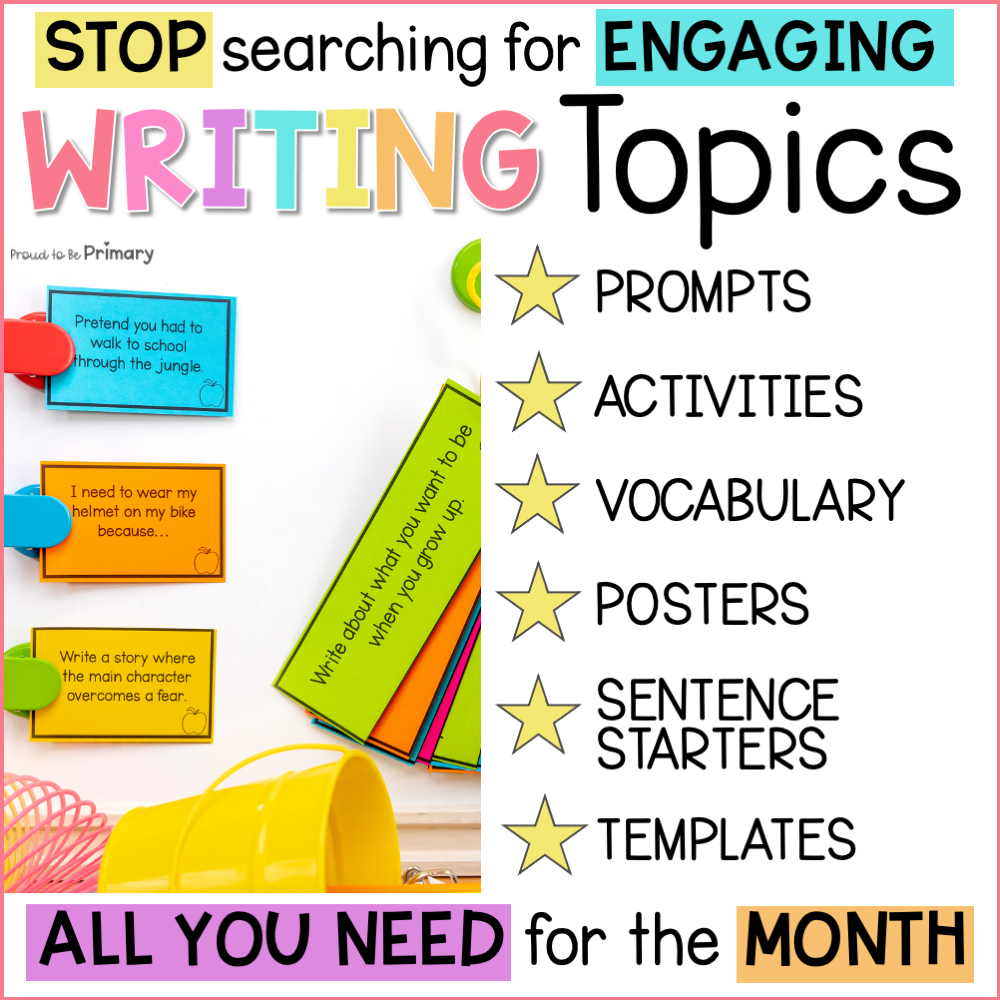 40+ Writing Center Activities - Monthly Creative Writing Prompts Paper Posters Writing Stations Bundle