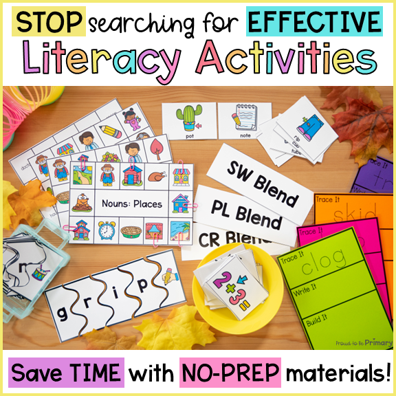 November 1st Grade Literacy Centers, Worksheets & Decodable Reader for Fall