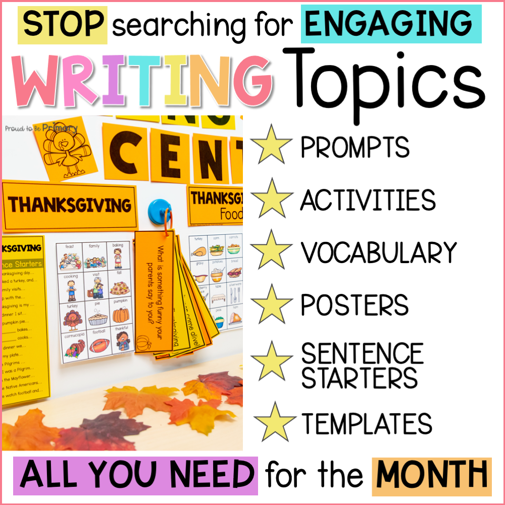Fall Writing Center Prompts, Activities, Posters - Thanksgiving, Family