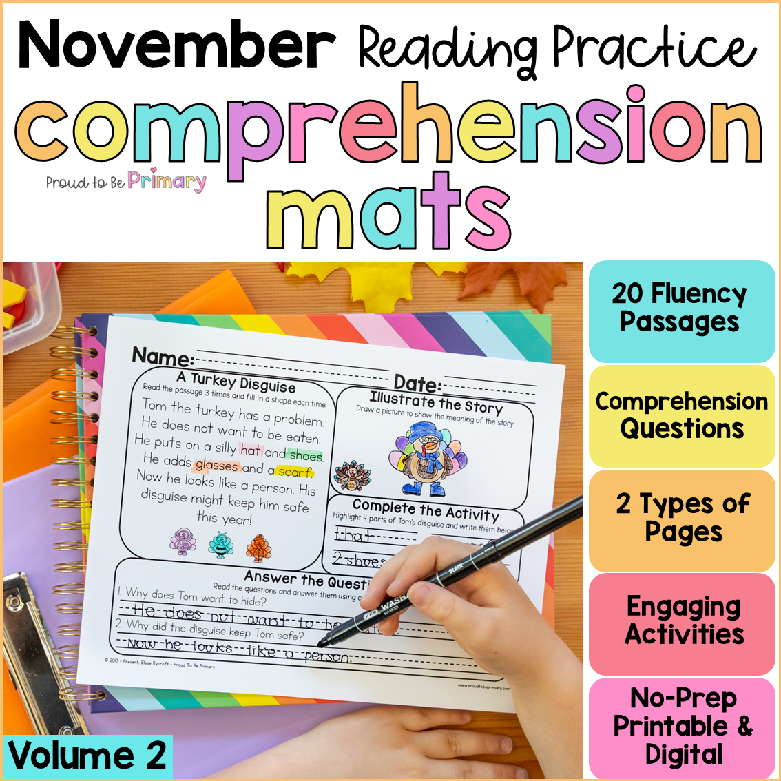 November Fall Morning Work Reading Comprehension Passages Questions Worksheets