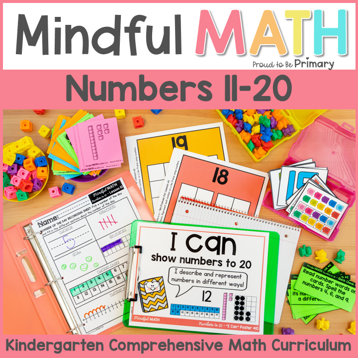 Kindergarten Mindful Math Curriculum Unit Counting Numbers to 20 Posters Centers Worksheets Activities