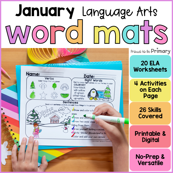 Winter Word Work Activities for January & New Years - Literacy Center Worksheets