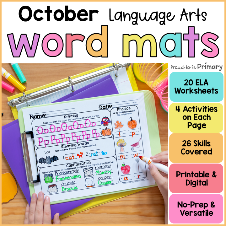 Fall October Halloween Morning Word Work Activities, Literacy Center Worksheets