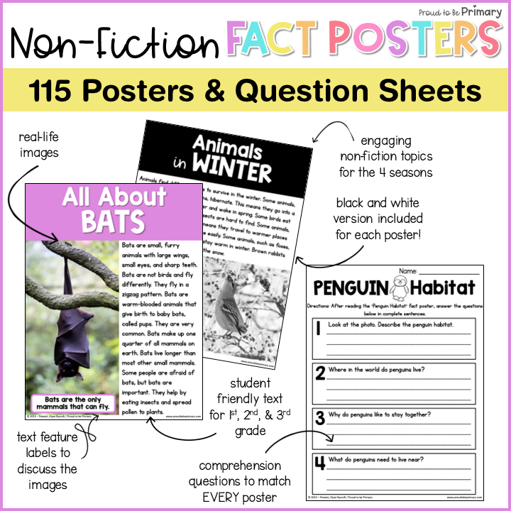 Non Fiction Reading Passages Comprehension Questions Posters 1st 2nd 3rd Grade