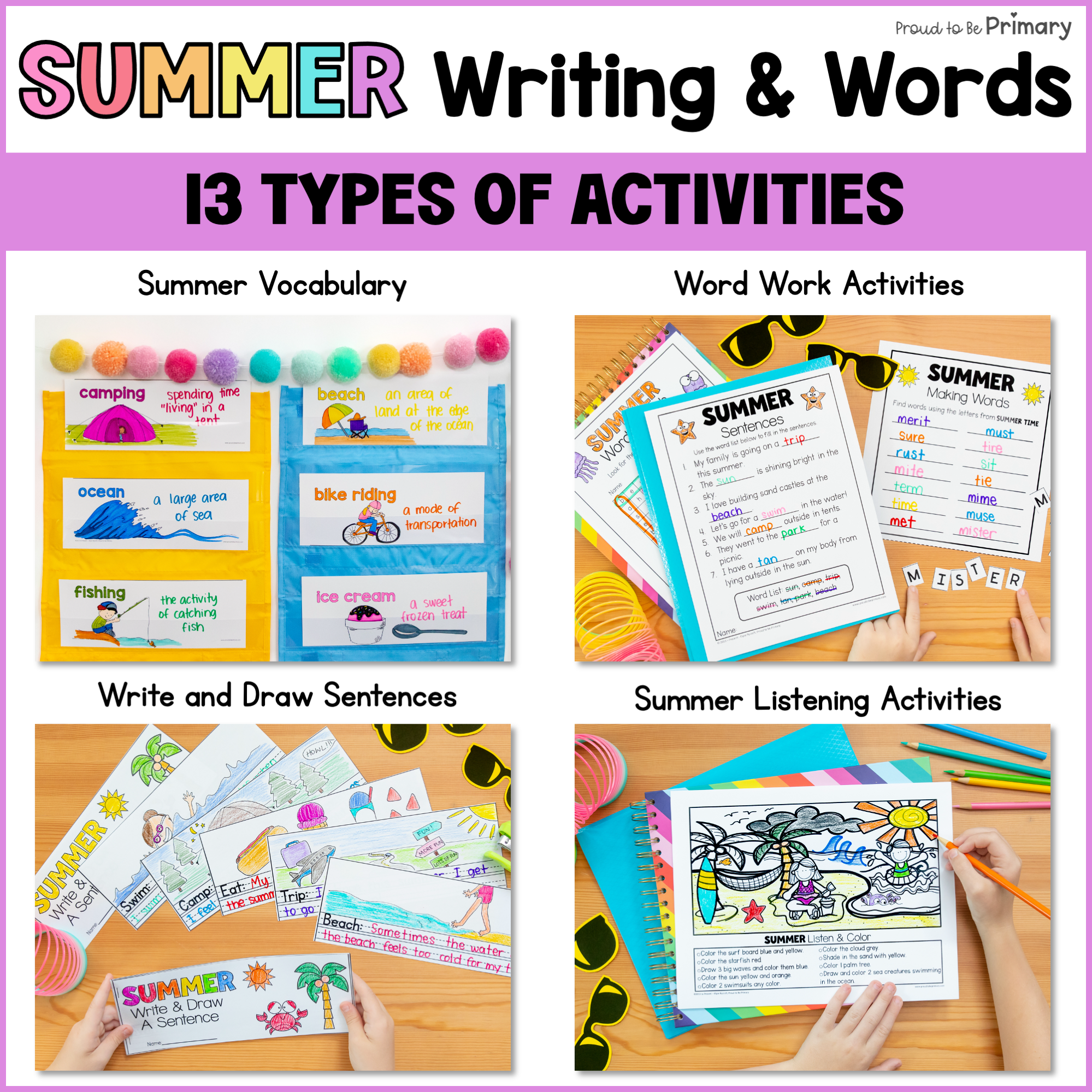 Summer Writing Activities & Word Work - End of the Year Prompts, Poetry, How-To
