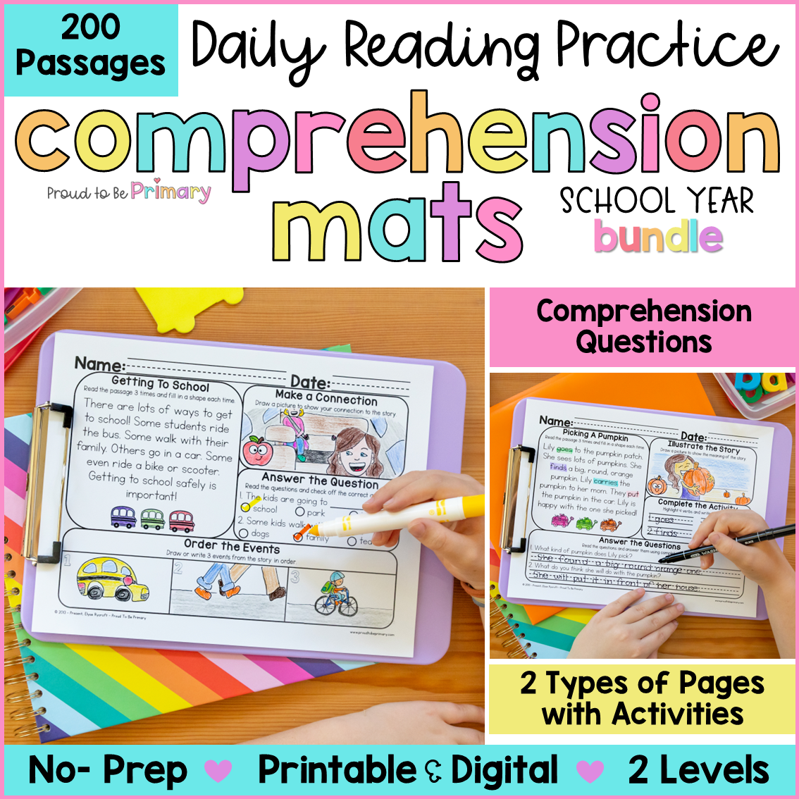 Reading Comprehension Passages Questions Worksheets Fluency Activities Bundle 2