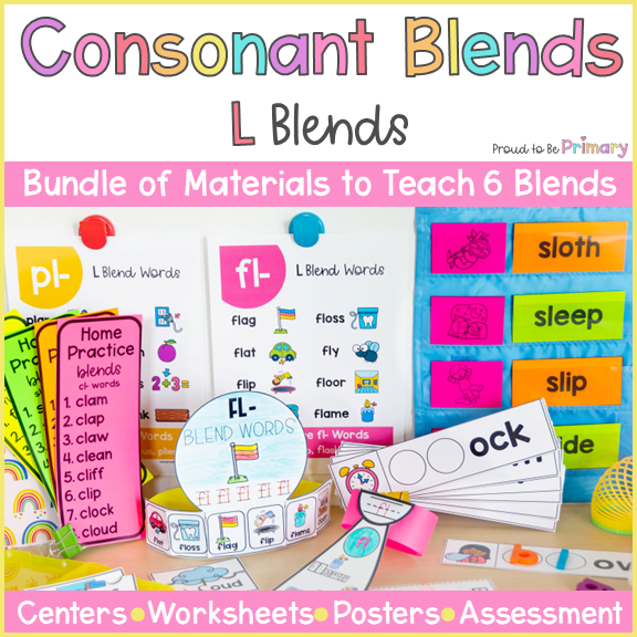 Beginning Consonant Blends Worksheets, Centers & Posters: bl, cl, fl, gl, pl, sl