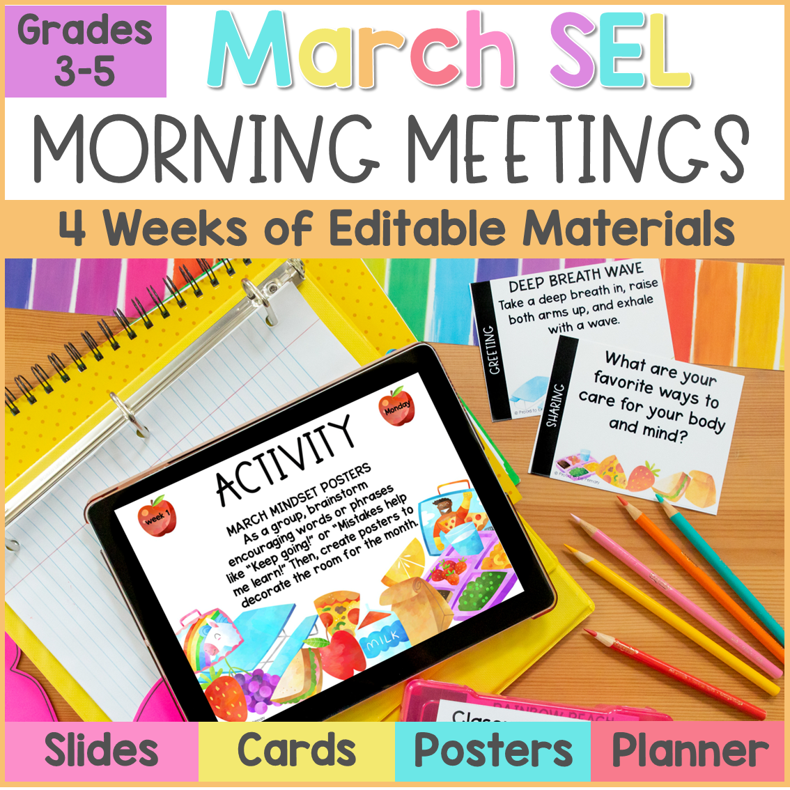 March Spring SEL Morning Meeting Google Slides Activities Games Greetings 3-5