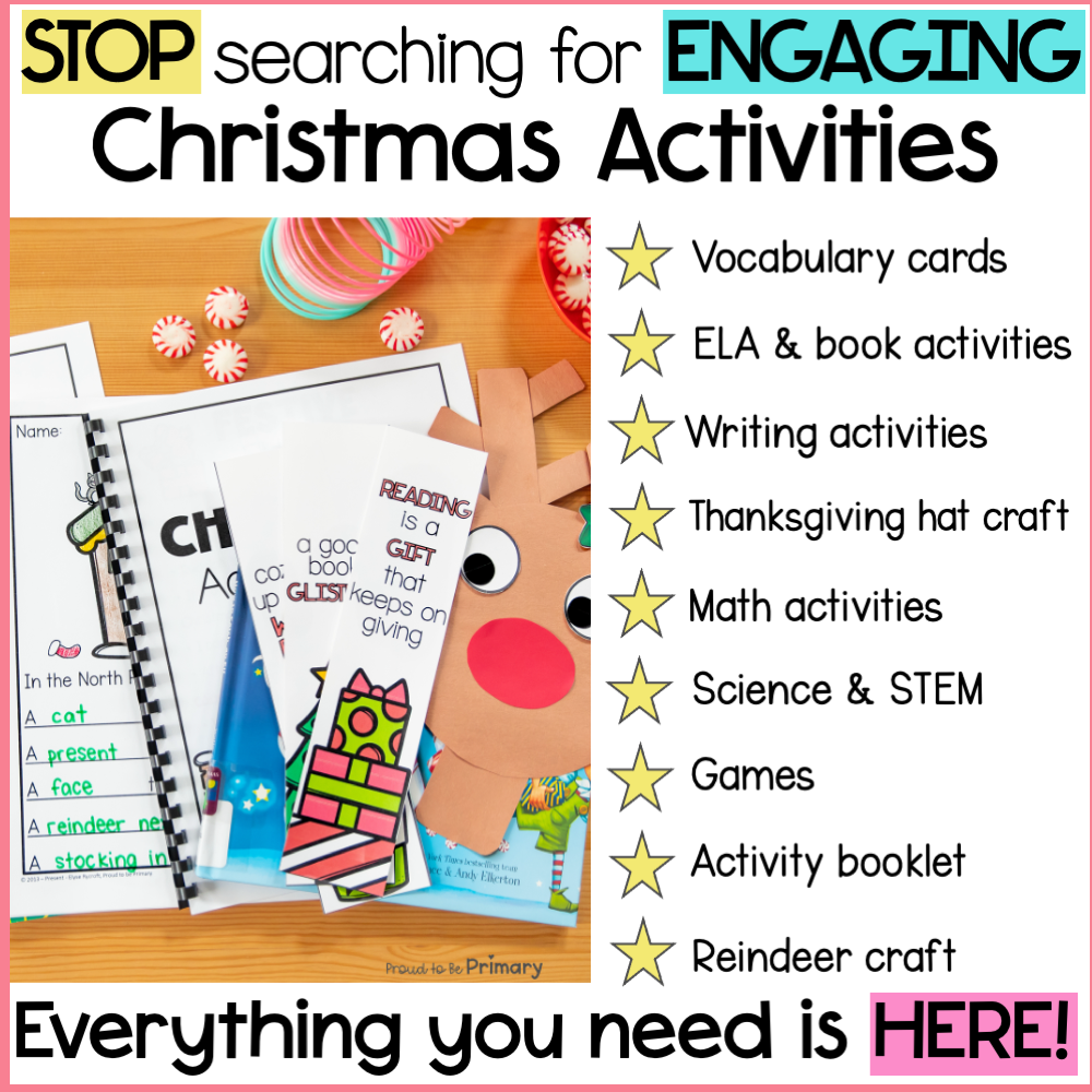 Christmas Activities - Reindeer Craft, Games, Santa Letter - Math & Literacy
