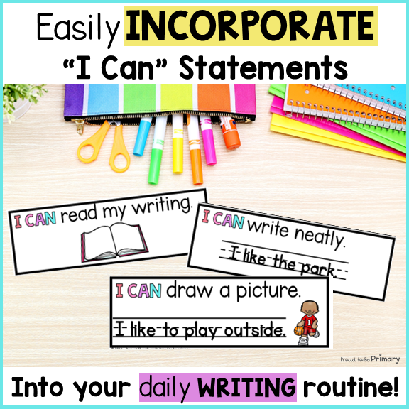 Writing I Can Statement Posters & Cards - Common Core Kindergarten, 1st, 2nd Gr