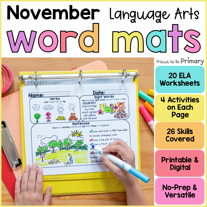 Fall November Thanksgiving Morning Word Work Activities, Literacy Center Sheets