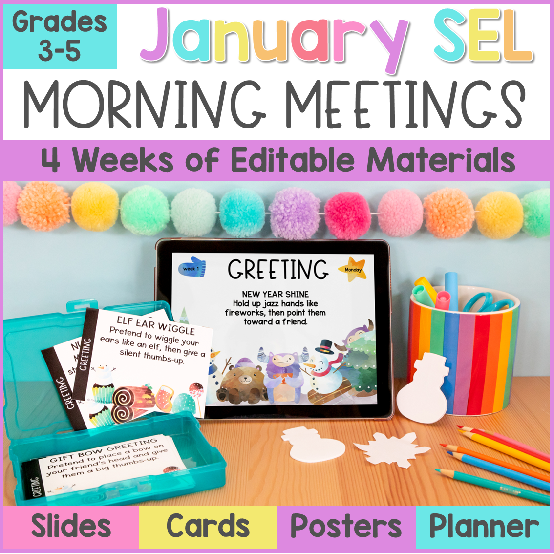 January New Years Winter Morning Meeting Google Slides Activities Greetings 3-5