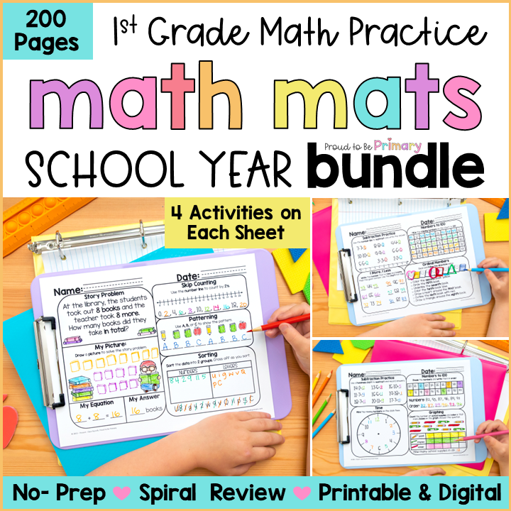 Math Review Worksheets Bundle for First Grade