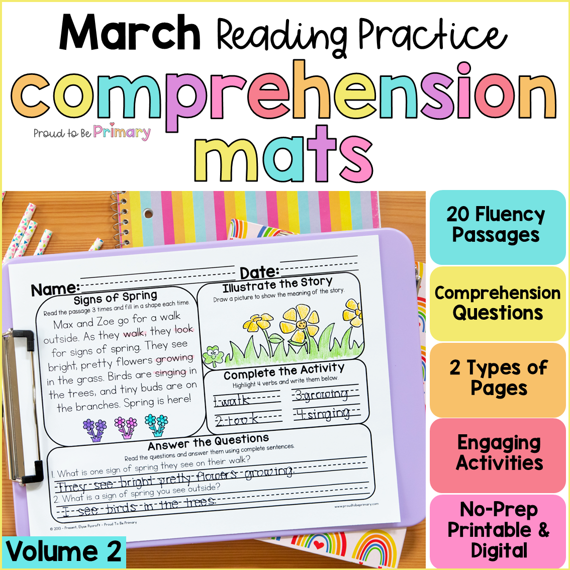March Spring Morning Work Reading Comprehension Passages Questions Worksheets