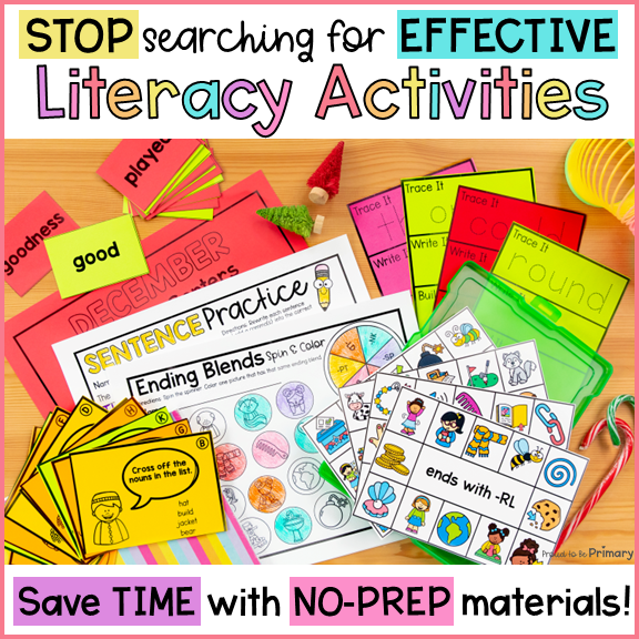 December 1st Grade Literacy Centers, Worksheets & Decodable Reader for Winter