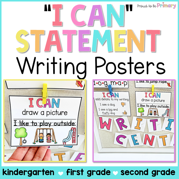 Writing I Can Statement Posters & Cards - Common Core Kindergarten, 1st, 2nd Gr