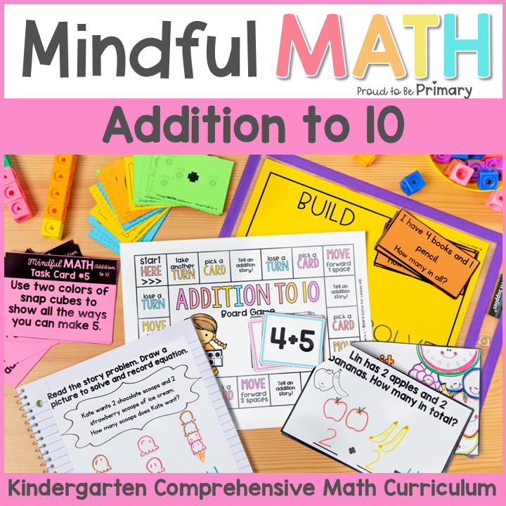 Kindergarten Addition Within 10 Mindful Math Unit, Centers, Worksheets - Count On to Add