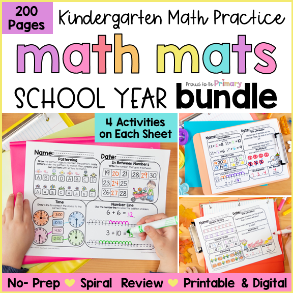 Kindergarten Math Spiral Review Worksheets Bundle